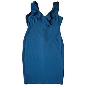 Paperdoll Blue Sleeveless Dress Ruffled V Neck Size M